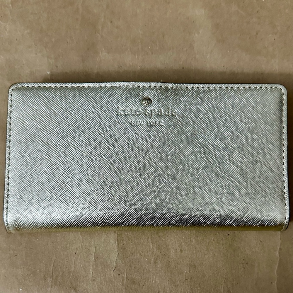 Kate Spade Bifold Metallic Gold Saffiano Leather Snap Wallet